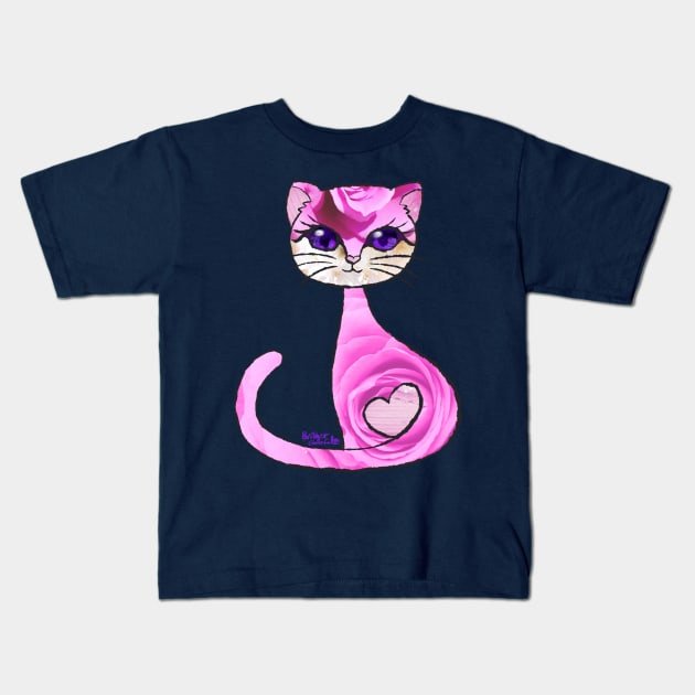 Pink Rose Cat Kids T-Shirt by BonBonBunny